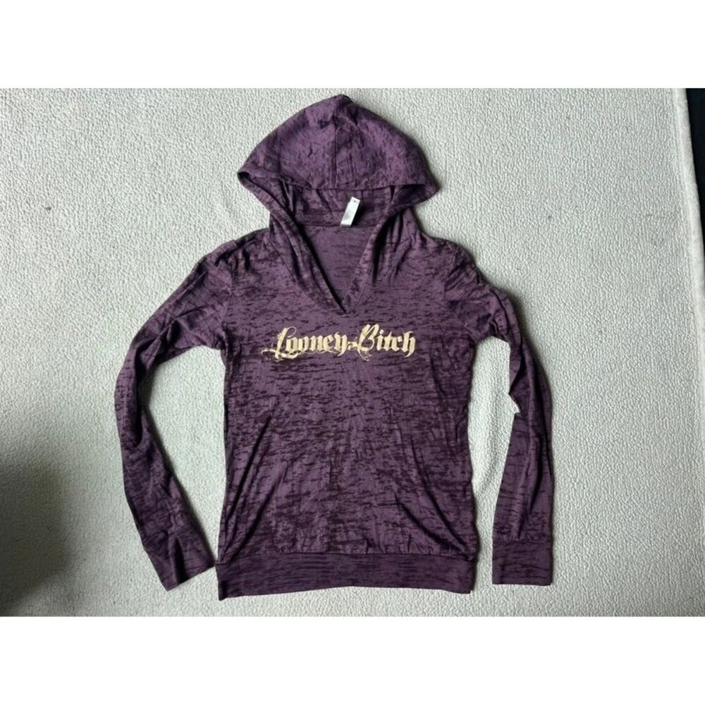 Vintage Next Level Looney Bin Purple Hoodie Long Sleeve Top Cotton Womens Medium